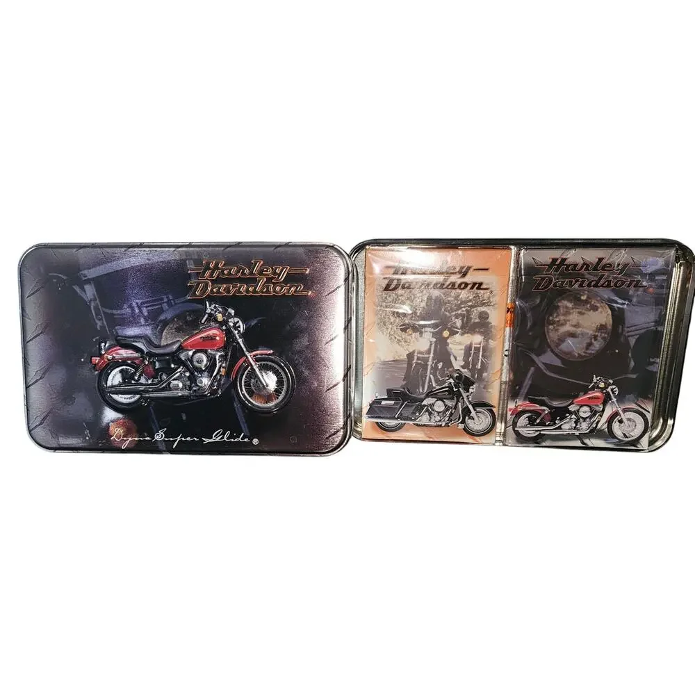 Vintage Harley-Davidson Dyna Super Glide playing card‎ tin. 2 Decks of Cards.